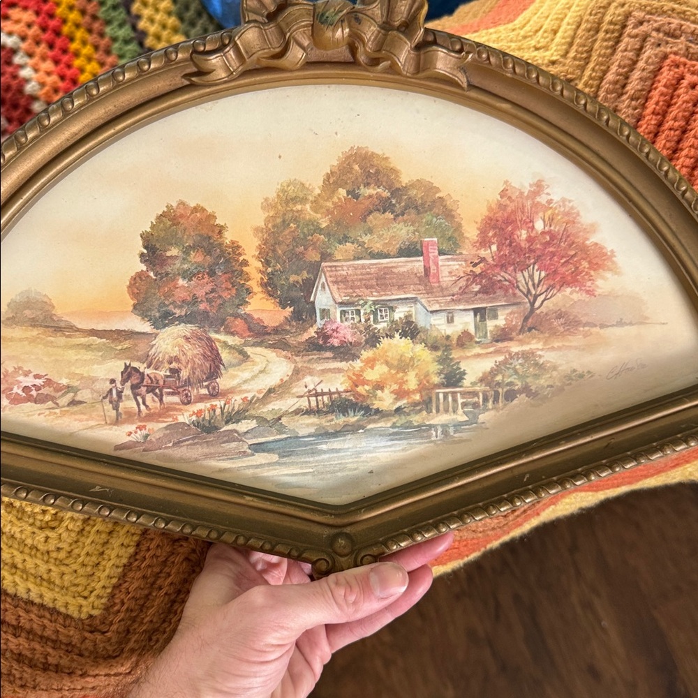 Homco 1980s vintage ornate fan shaped farmhouse print wall decor - Picture 2 of 7
